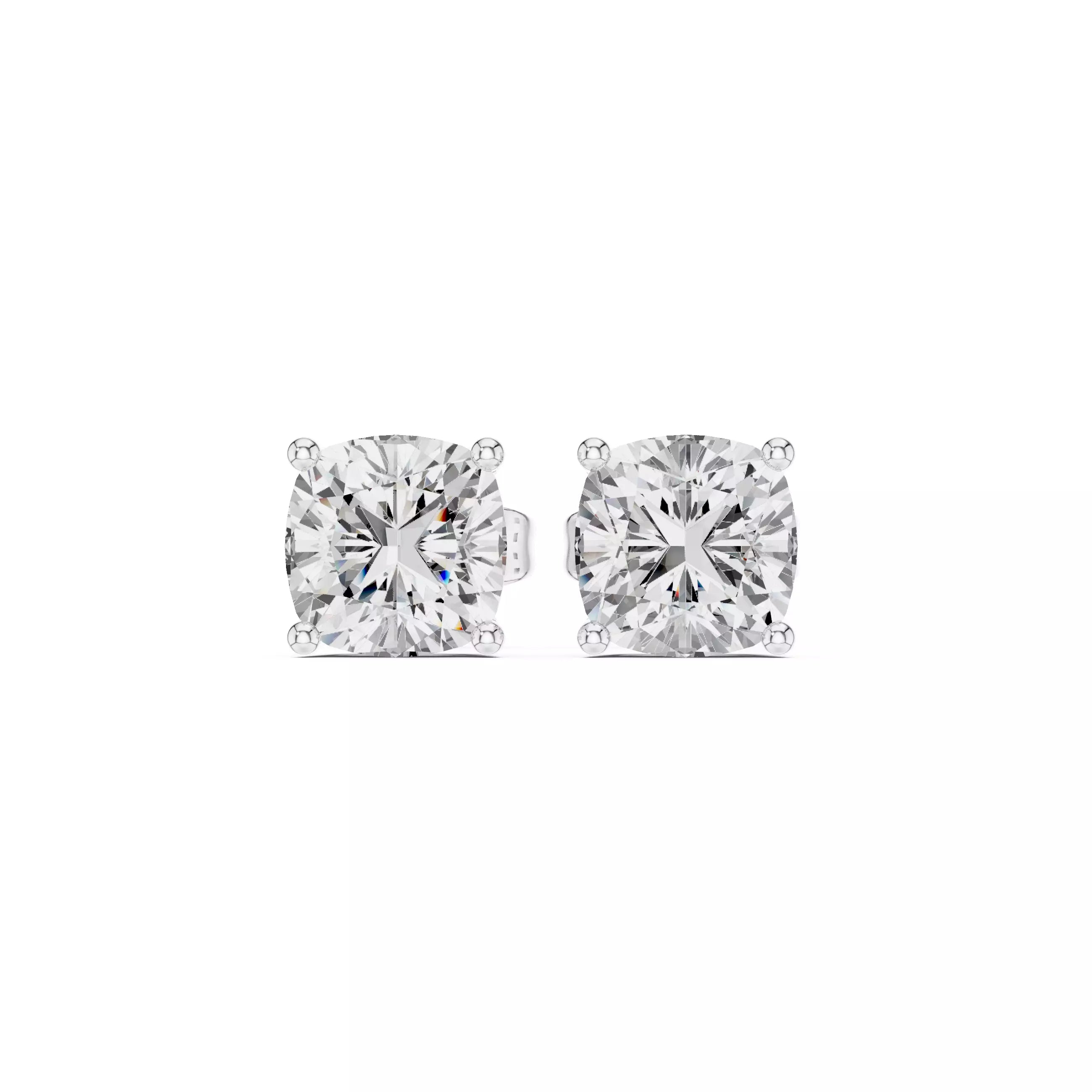 18kt Four-Prong Cushion Diamond Stud Earring