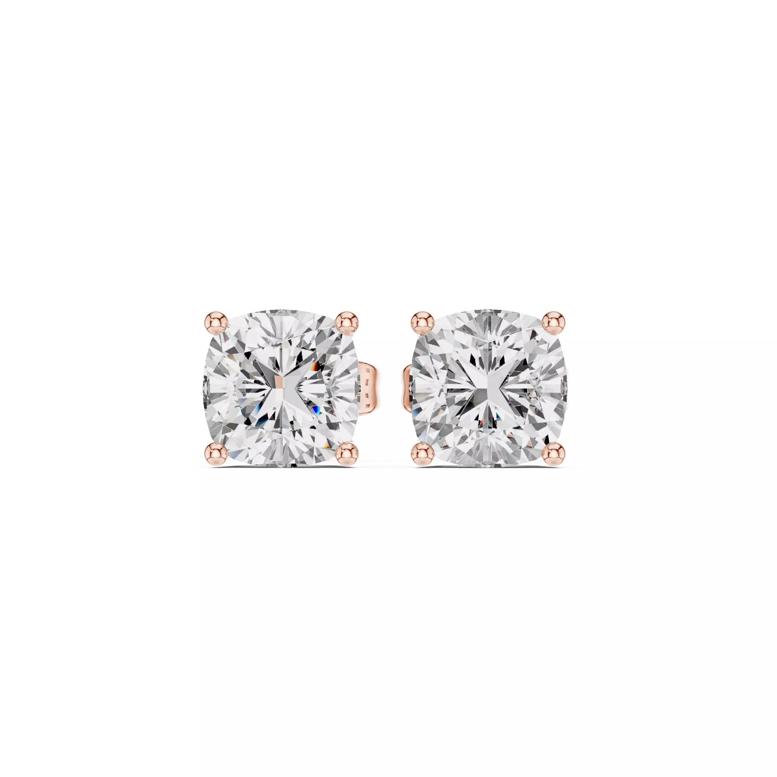 18kt Four-Prong Cushion Diamond Stud Earring