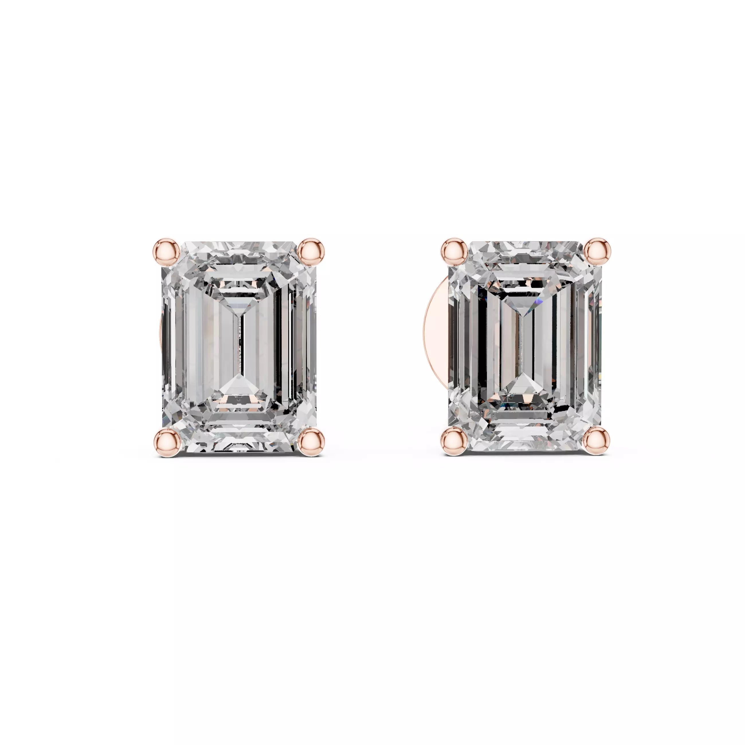 18kt Four-Prong Emerald Diamond Stud Earrings