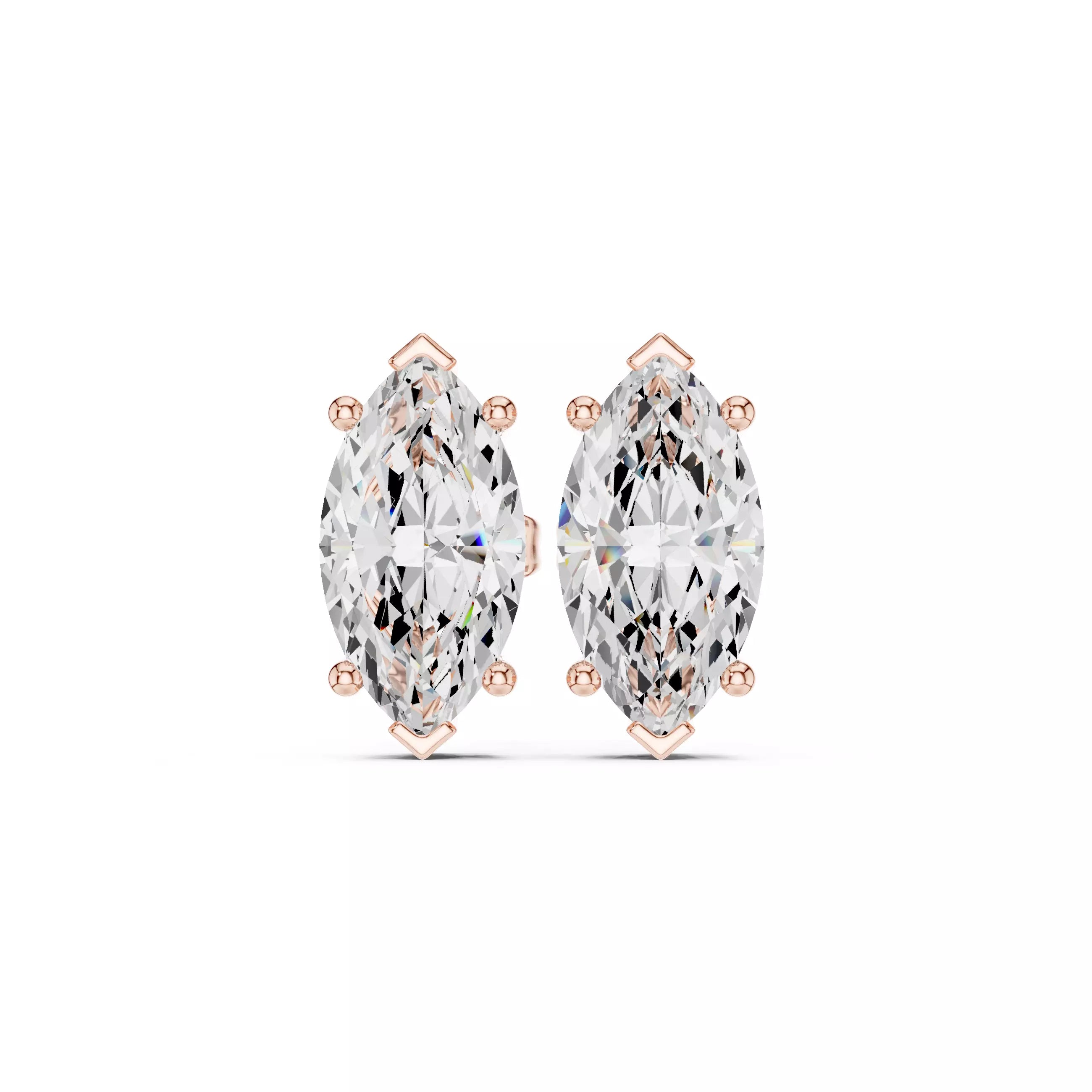 18kt Four-Prong Marquise Diamond Stud Earring