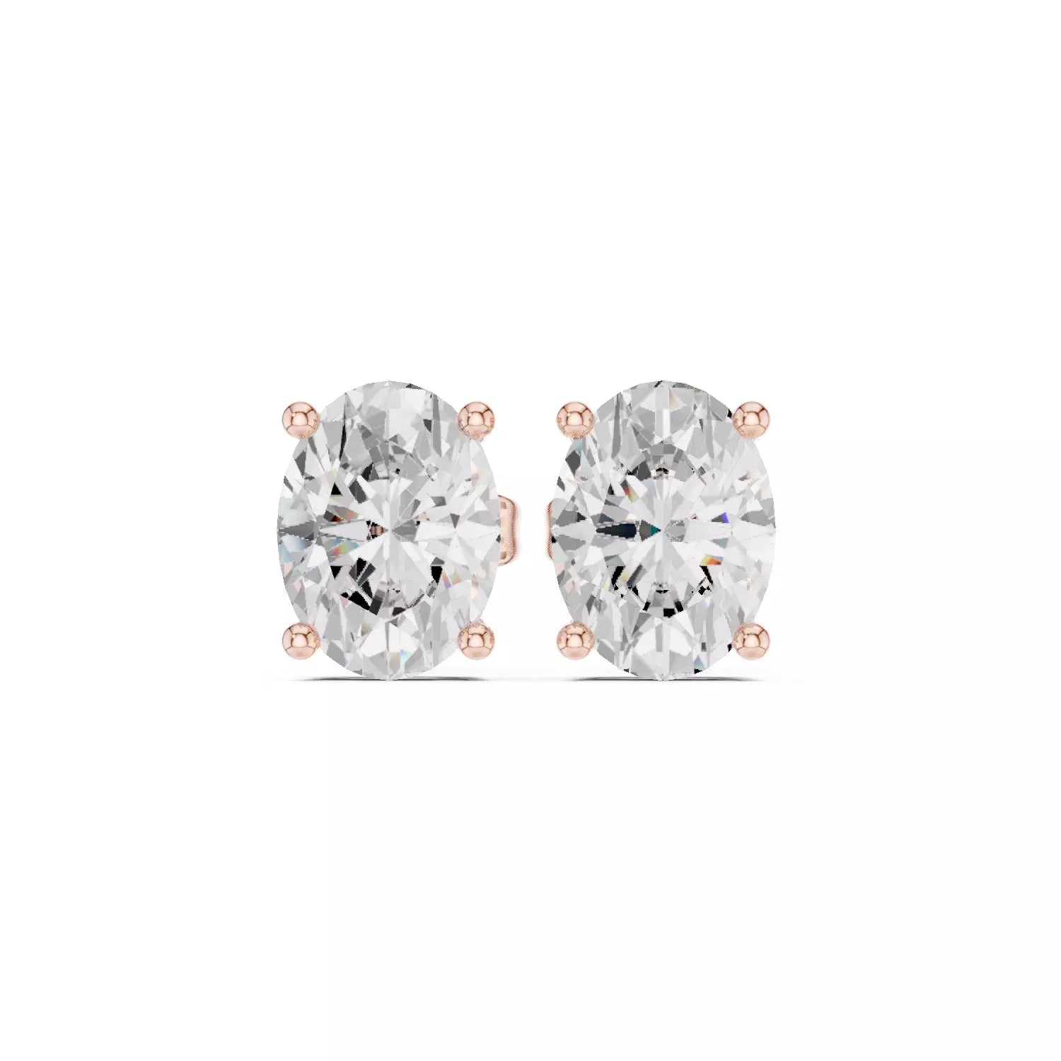 18kt Four-Prong Oval Diamond Stud Earring