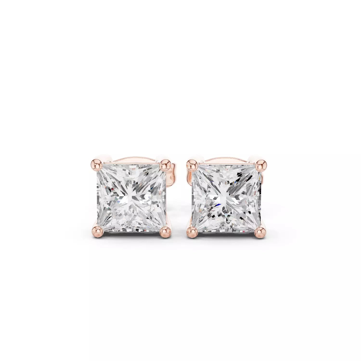 18kt Four-Prong Princess Diamond Stud Earrings