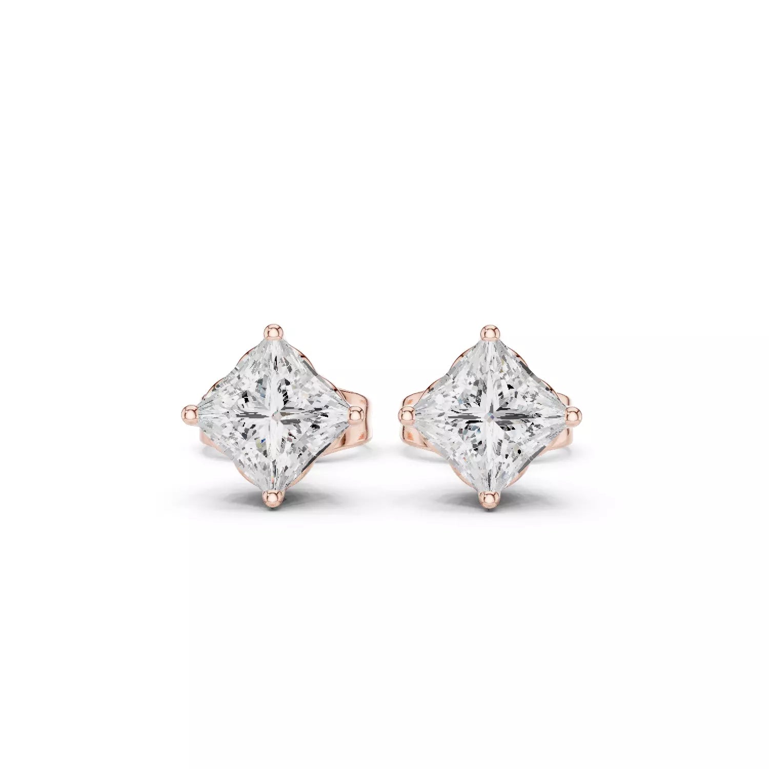 18kt Flower Setting Princess Diamond Stud Earrings