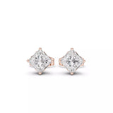 18kt Flower Setting Princess Diamond Stud Earrings