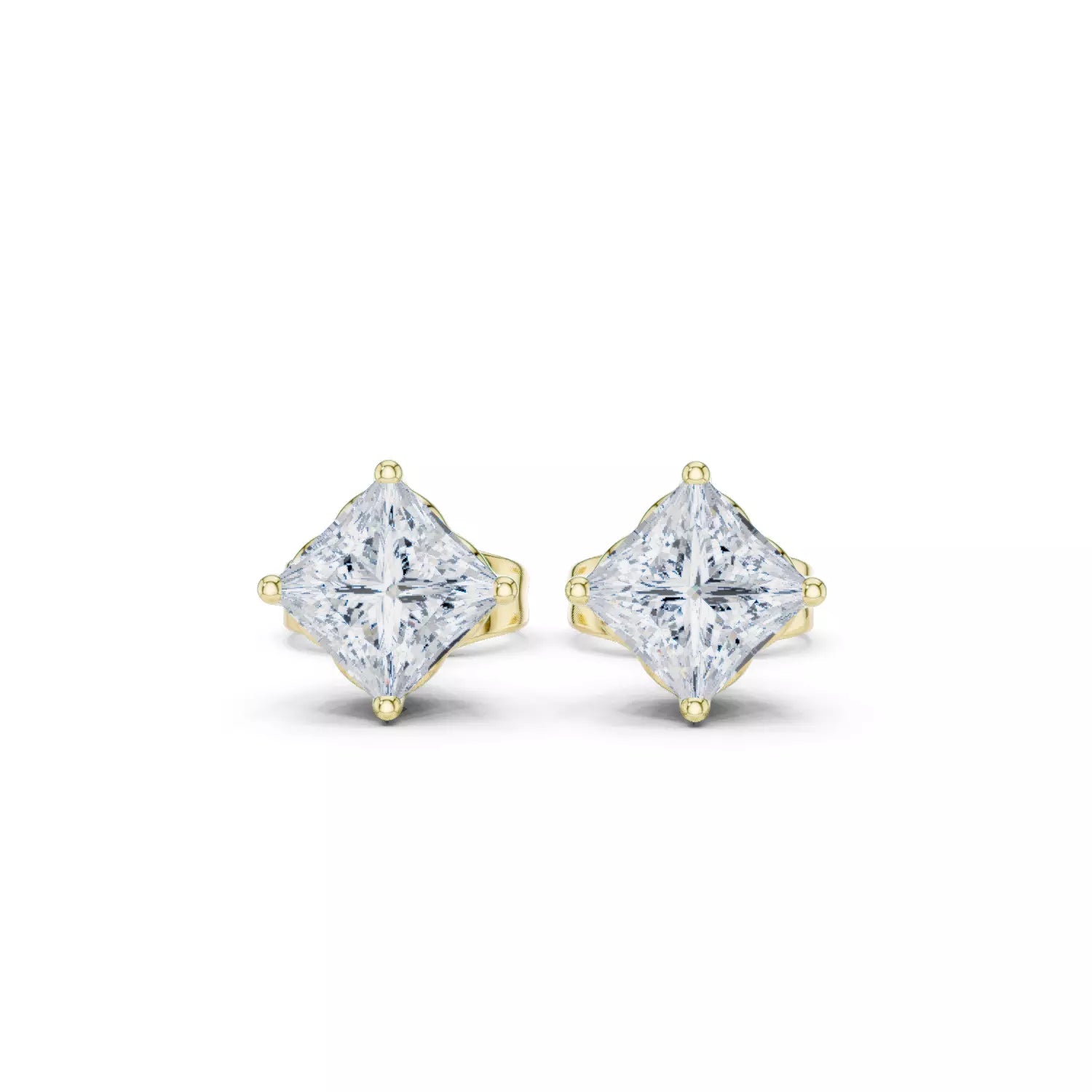 18kt Flower Setting Princess Diamond Stud Earrings